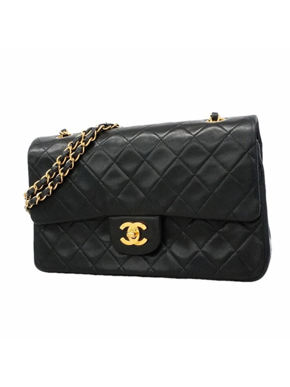 Chanel Shoulder Bag Quilted Lambskin Black Gold